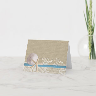 Starfish Burlap and Lace Thank You Card