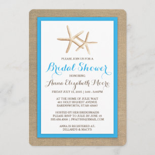 Starfish Burlap Beach Bridal Shower Invitation