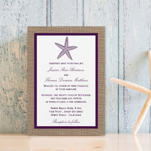 Starfish Burlap Beach Wedding   Choose Your Colour Invitation
