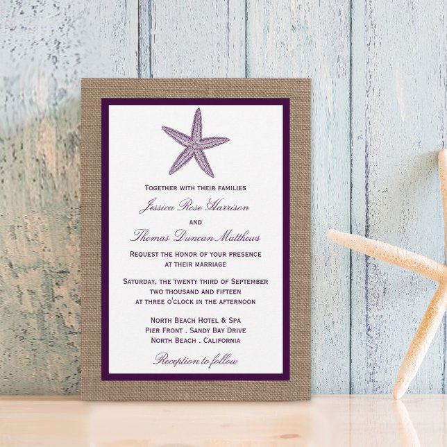 Starfish Burlap Beach Wedding | Choose Your Colour Invitation (Creator Uploaded)