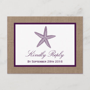 Starfish Burlap Beach Wedding Choose Your Colour Invitation Postcard