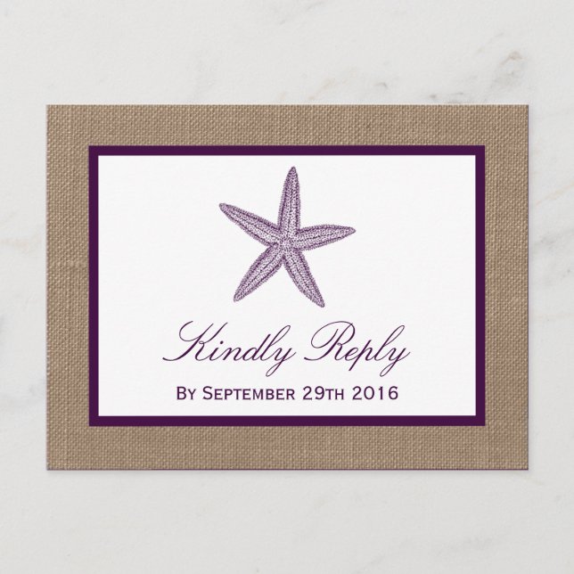 Starfish Burlap Beach Wedding | Choose Your Colour Invitation Postcard (Front)