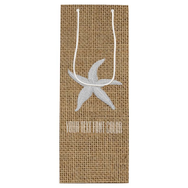 Starfish Burlap Personalise Wine Gift Bag (Front)