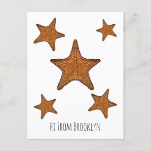 Starfish cartoon illustration postcard