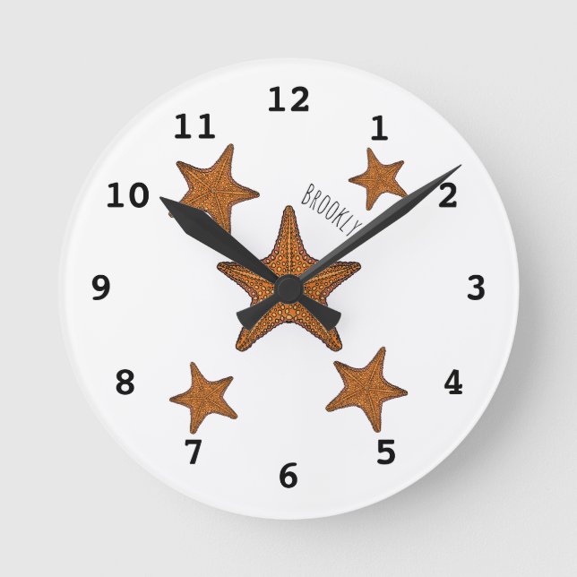 Starfish cartoon illustration round clock (Front)