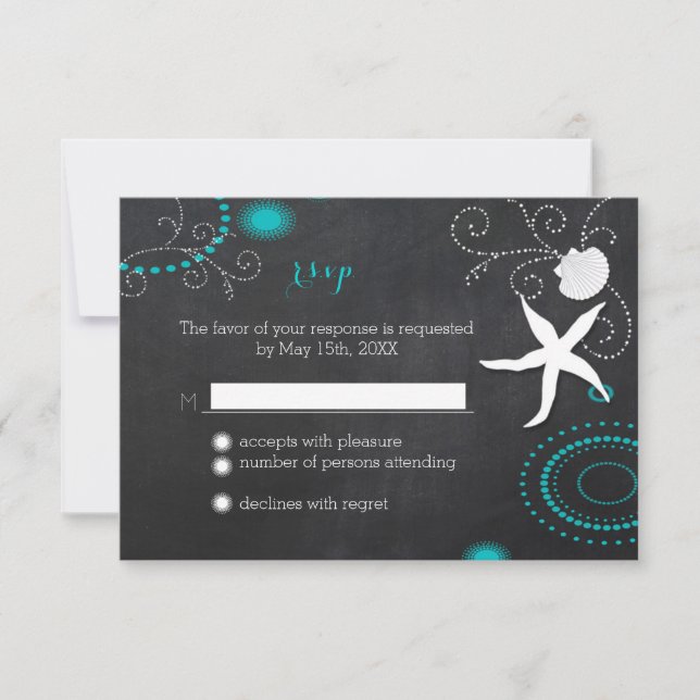Starfish Chalkboard Beach Wedding RSVP Card (Front)
