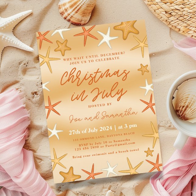 Starfish Christmas in July Party Invitation (Christmas in July party invitation, starfish design)