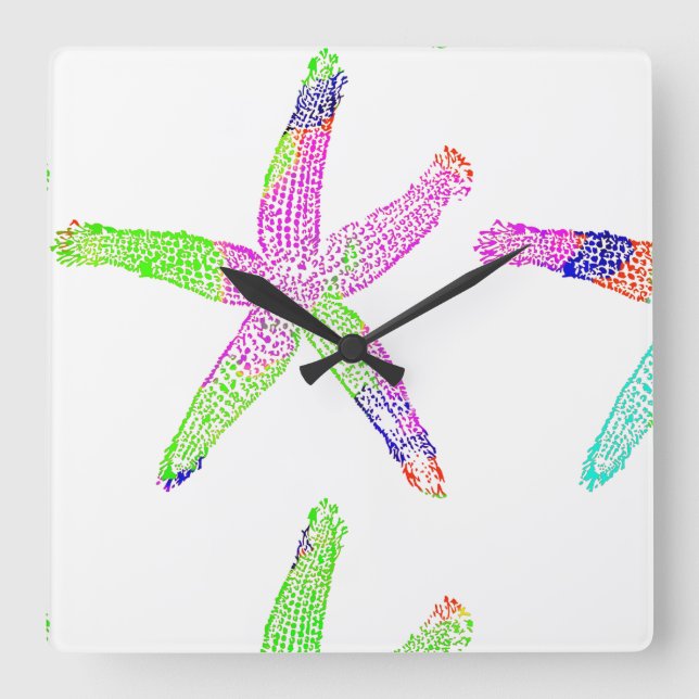 Starfish Coastal Beach Multicolor Patterns 2020 Square Wall Clock (Front)