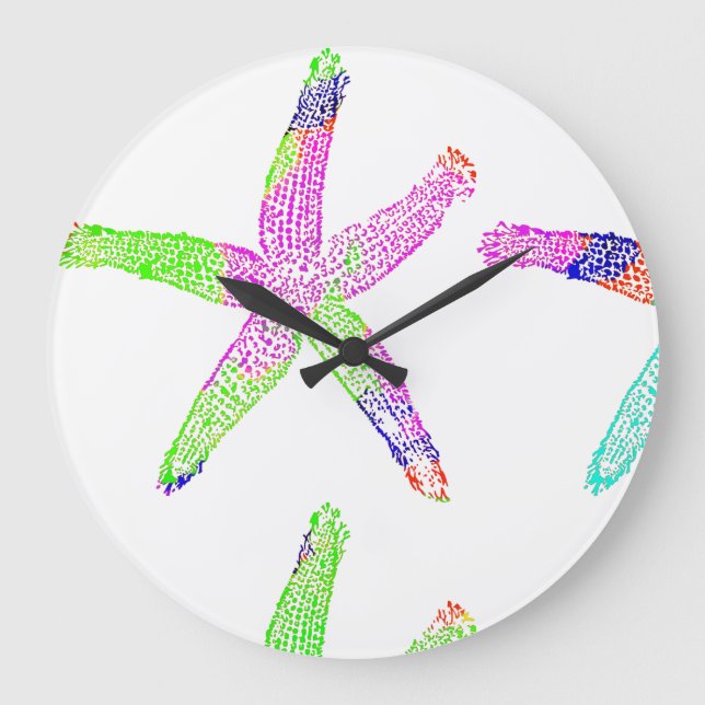 Starfish Coastal Beach Multicolor Patterns White Large Clock (Front)