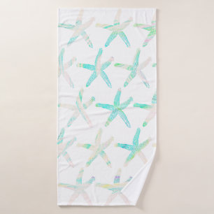 Starfish Coastal Beach Multicolor Teal Patterns Bath Towel