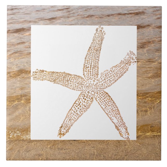 Starfish Coastal Sandy Beach Water Home Decor Gift Tile (Front)