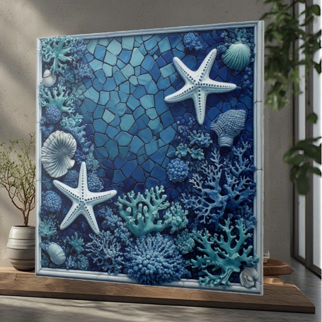 Starfish Coral Reef Seashells Coastal Decor Luxury Tile (Starfish Coral Reef Seashells Coastal Decor Luxury Ceramic Tile)