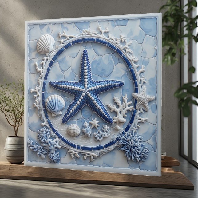 Starfish Coral Reef Seashells Coastal Ocean Luxury Tile (Starfish Coral Reef Seashells Coastal Ocean Luxury Ceramic Tile)