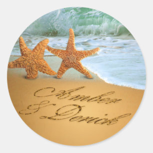 Starfish Couple ASK ME TO PUT NAMES IN THE SAND Classic Round Sticker
