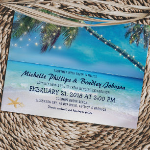 Starfish Couple Lights Beach Destination Wedding Invitation