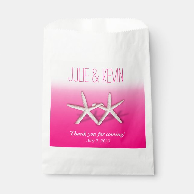 Starfish Couple On The Beach Wedding ombre fuchsia Favour Bags (Front)
