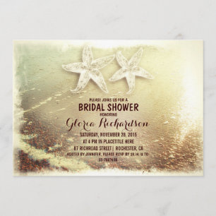 Starfish couple & sea foam beach bridal shower invitation