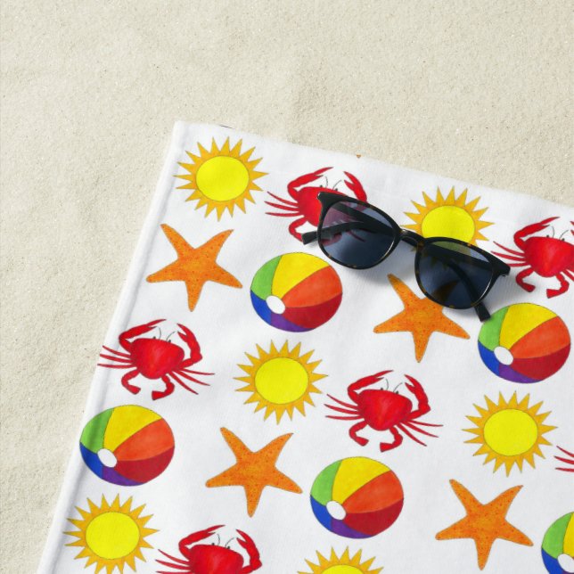 Starfish Crab Beachball Summer Sunshine Beach Beach Towel (In Situ)