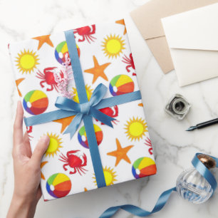 Starfish Crab Beachball Sun Surf Beach Ocean Wrapping Paper