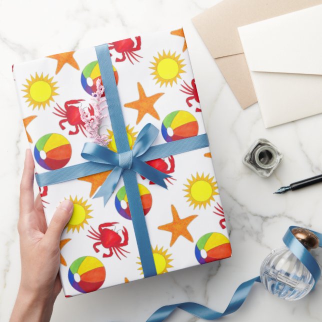 Starfish Crab Beachball Sun Surf Beach Ocean Wrapping Paper (Gifting)