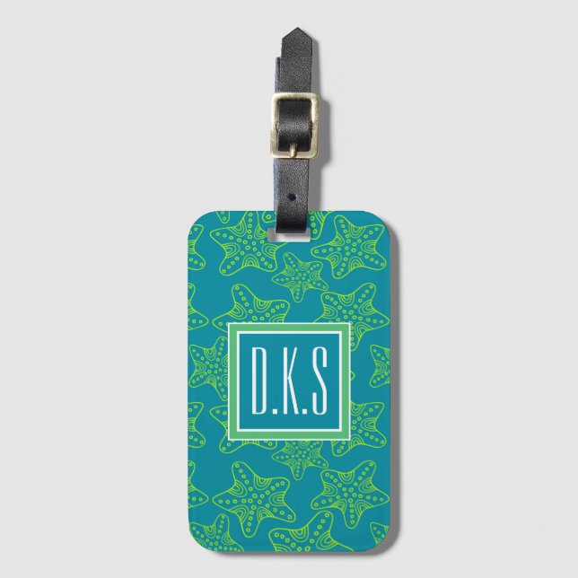 Starfish Crowd Pattern | Monogram Luggage Tag (Front Vertical)