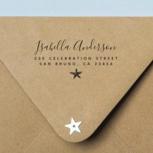 Starfish   Cute Modern Typography Return Address Rubber Stamp