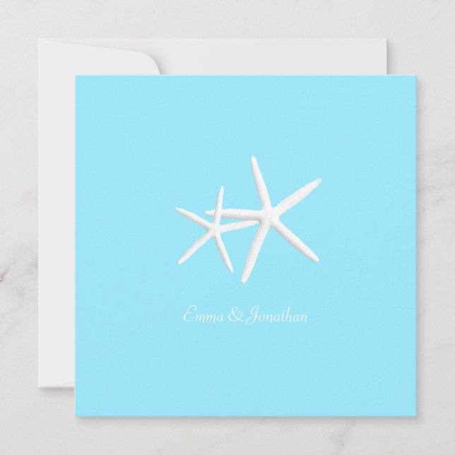Starfish Decorated Aqua Beach Wedding Invitations (Front)