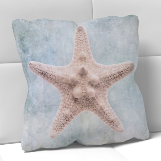 Starfish Distressed Coastal Blue Cream Watercolor Cushion (Creator Uploaded)