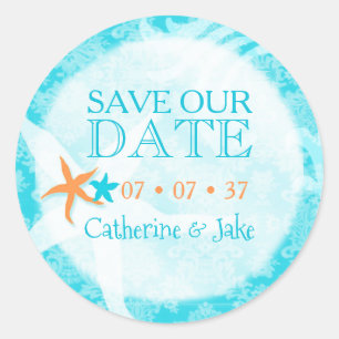 Starfish Dream Beach Wedding Save the Date Classic Round Sticker