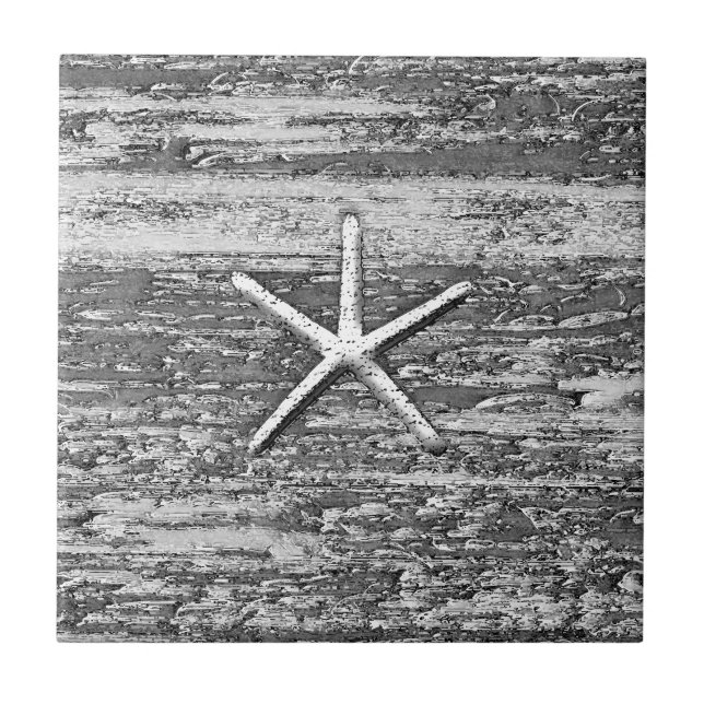 Starfish Driftwood Black And White Watercolor Tile (Front)
