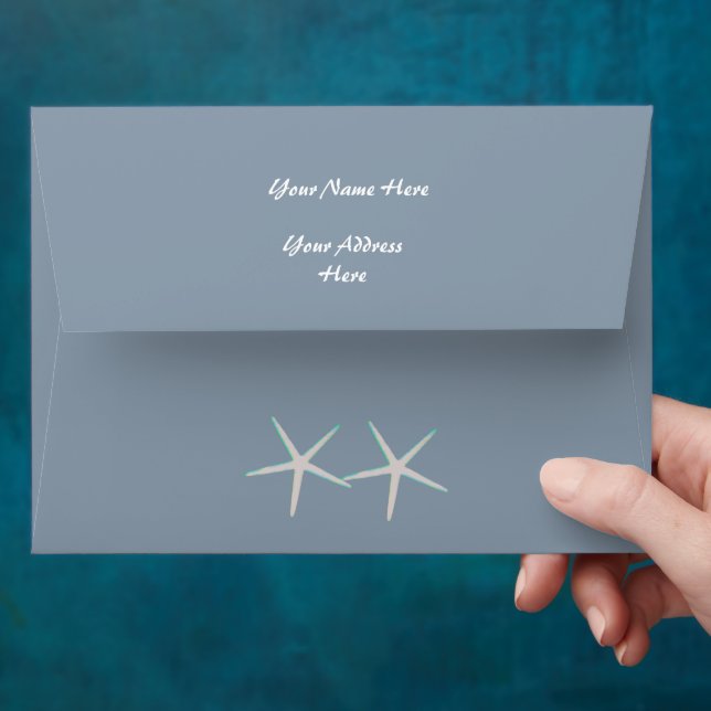 Starfish Dusty Blue Beach Cool Destination Wedding Envelope (Hand)