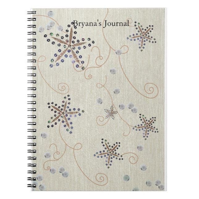 Starfish Elegance Beach Sequins Sparkle Spiral Notebook (Front)