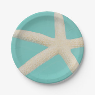 Starfish elegant ocean modern beach teal cream paper plate