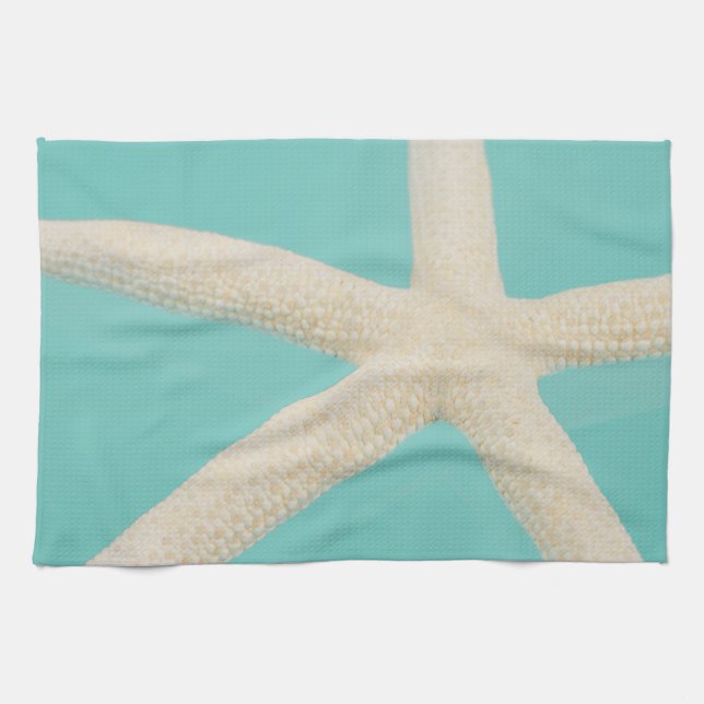Starfish elegant ocean modern beach teal cream tea towel (Horizontal)