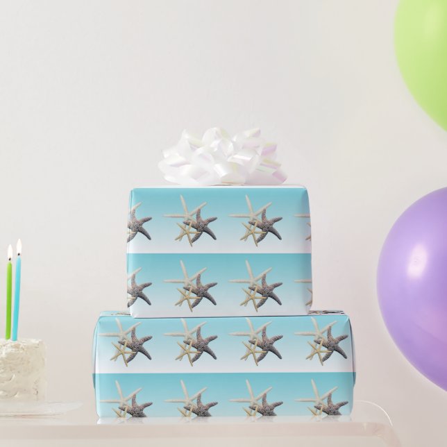 Starfish Family Light Blue Birthday Wrapping Paper (Party Gifts)