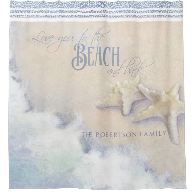 Starfish Family Name Beach Ocean Waves Sand Shore Shower Curtain (Front)