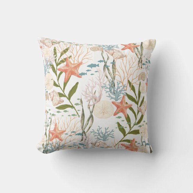 Starfish Fish Seashells Oceanlife Pattern Cushion (Front)