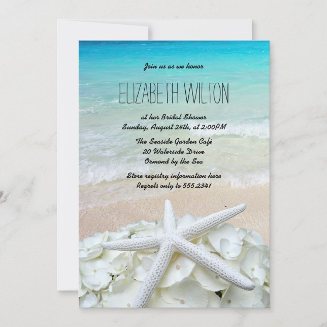 Starfish Floral Beach Bridal Shower Invitation (Front)