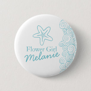 Starfish flower girl aqua wedding pin / button