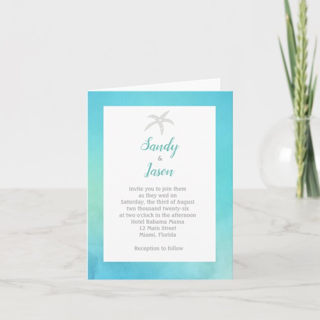 Starfish Folder Beach Themed Wedding Invitation (Front)