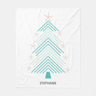 Starfish Folk Art Tropical Christmas Tree Fleece Blanket