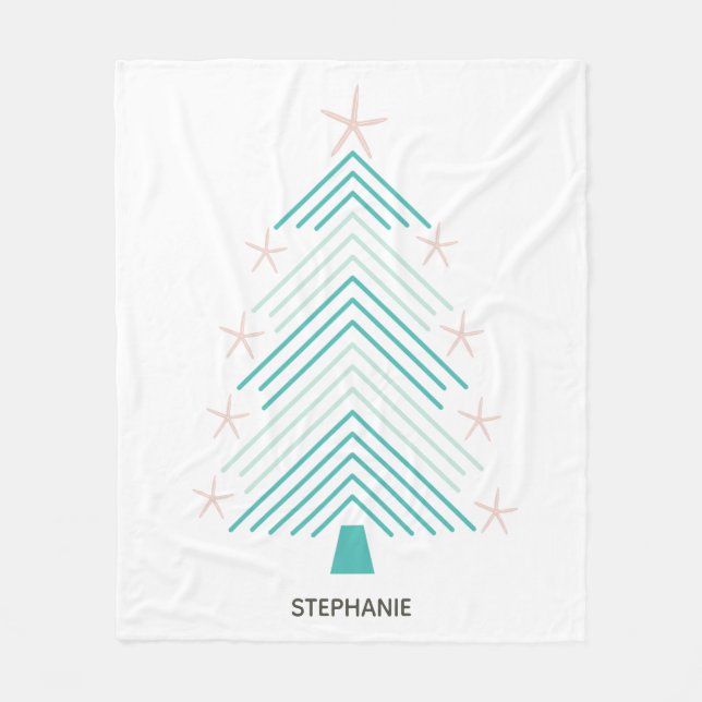 Starfish Folk Art Tropical Christmas Tree Fleece Blanket (Front)