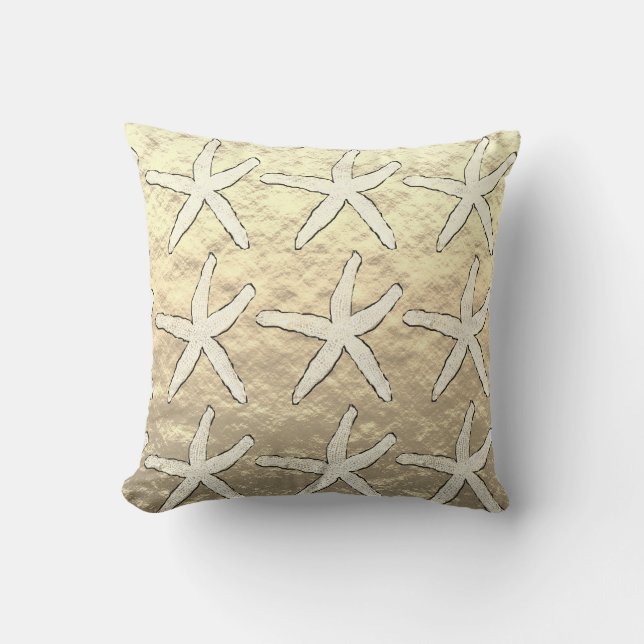 Starfish Golden Gold Foil Cute Pattern Shiny Beach Cushion (Front)