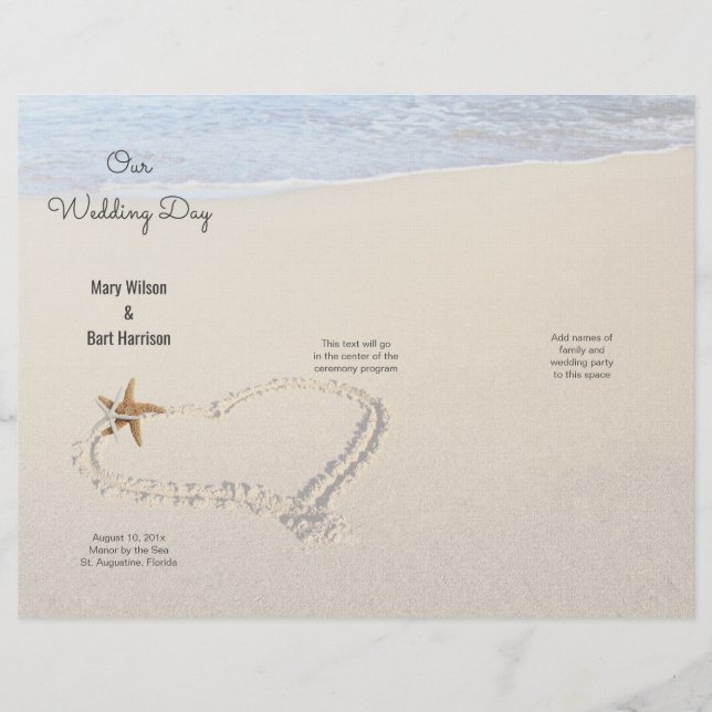 Starfish Heart in Sand Beach Wedding Program (Front)