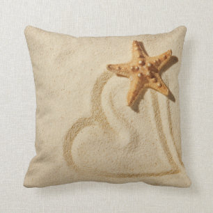 STARFISH HEART IN SAND ON BEACH CUSHION