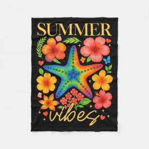 Starfish Hibiscus Boho Flower Hawaii Summer Vibes Fleece Blanket