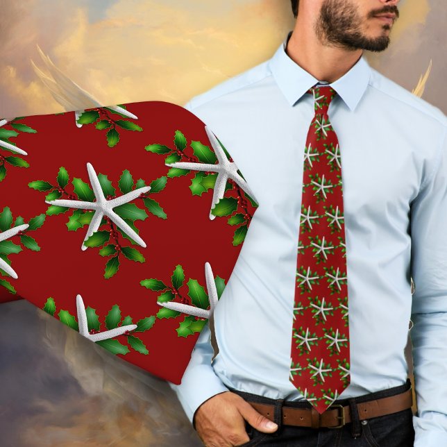Starfish Holly Christmas Holiday Tie (Creator Uploaded)