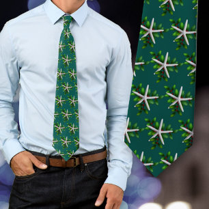 Starfish Holly Christmas Holiday Tie
