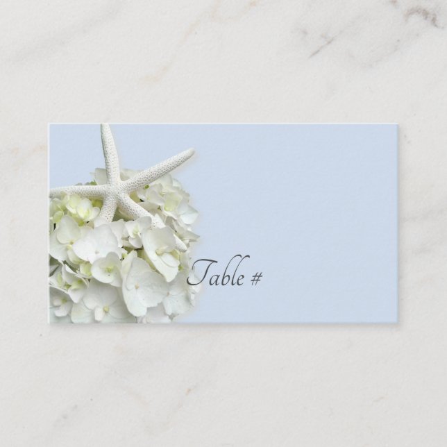 Starfish Hydrangea Blue Table Number Place Card (Front)