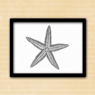 Starfish illustration in black and white poster